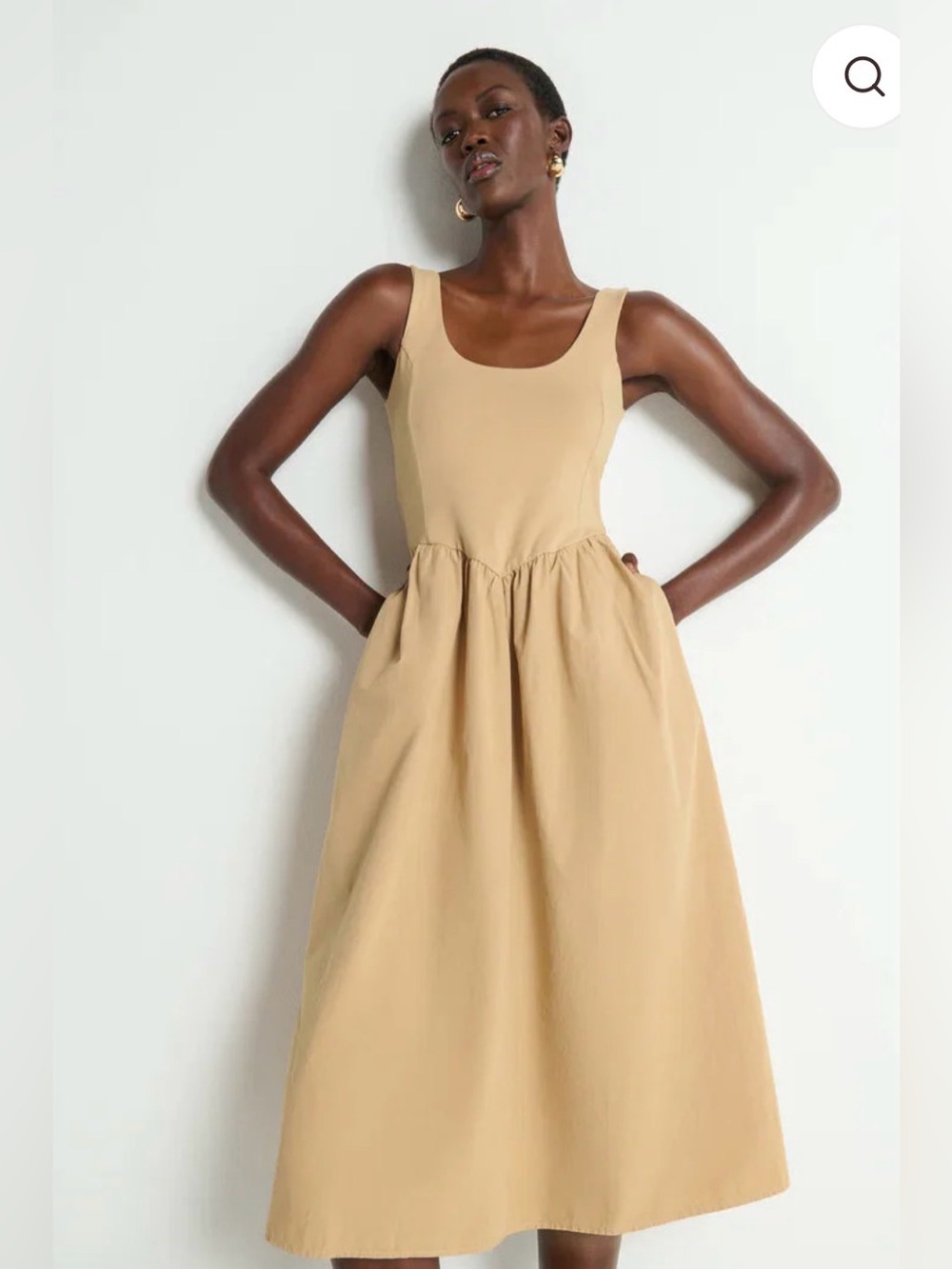 Nation Los Angeles Fiona Sleeveless Tan Midi Dress with Scoop Neck XXL